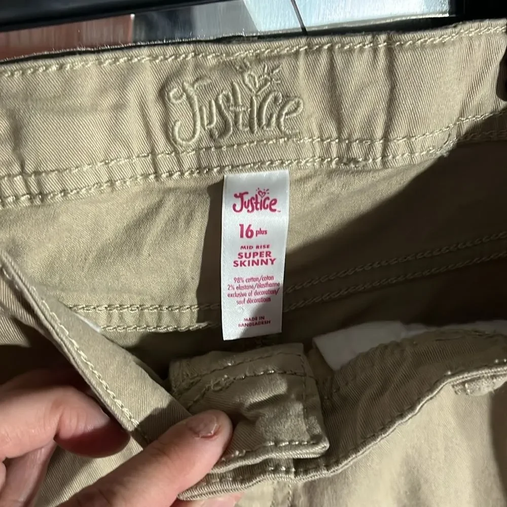 Justice girls plus adjustablee waist khaki pants mid rise super skinny size 16